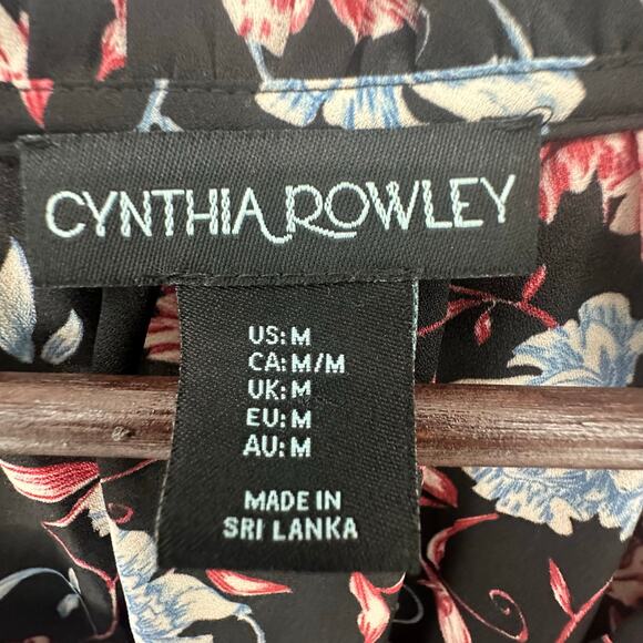 Cynthia Rowley Cold Shoulder Georgette Blouse Medium Black Floral Fairycore Boho - Picture 6 of 8